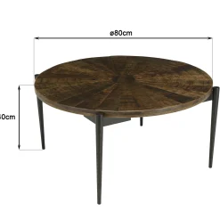Table basse ronde bois recyclé motif éventail 80 cm KORKAI
