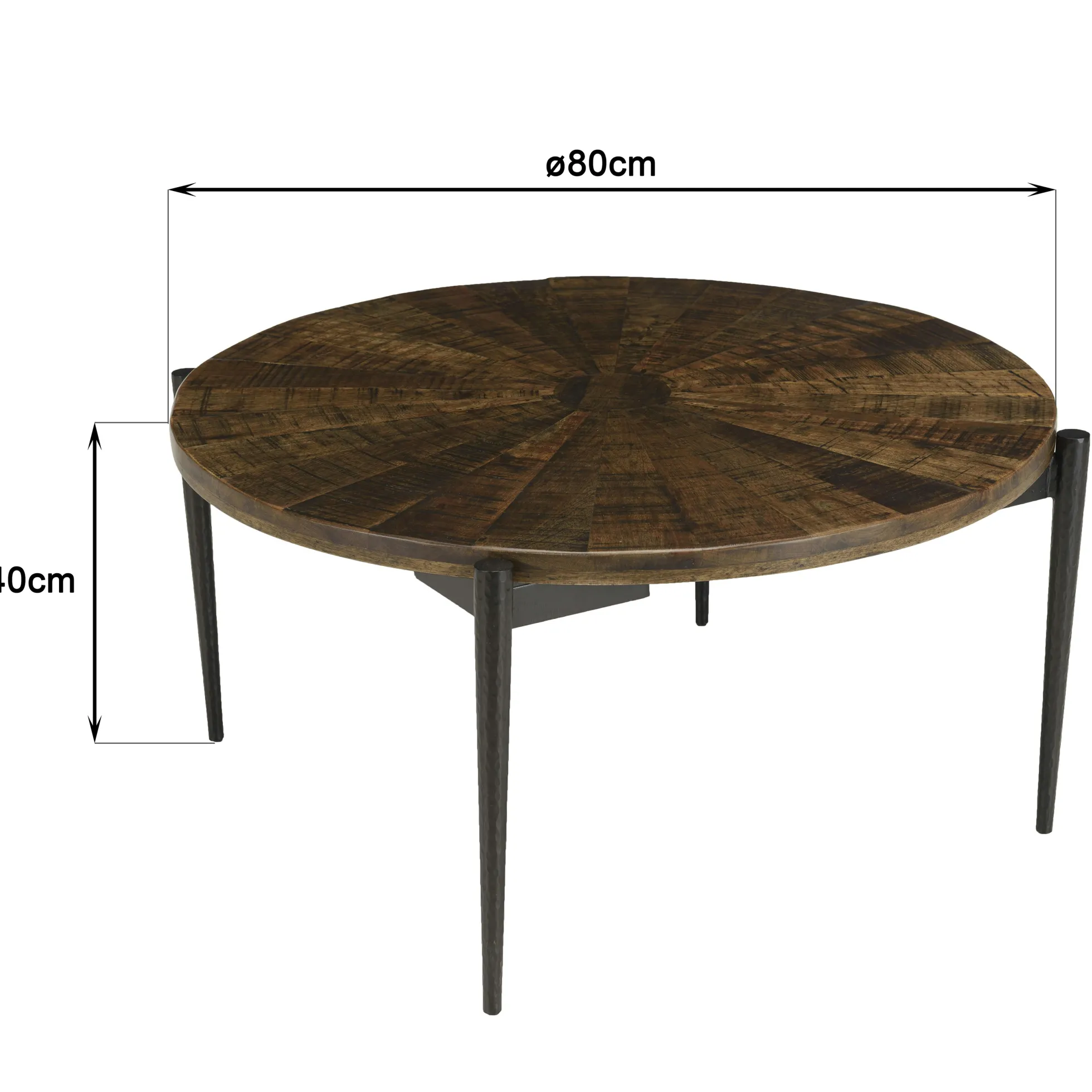 Table basse ronde bois recyclé motif éventail 80 cm KORKAI