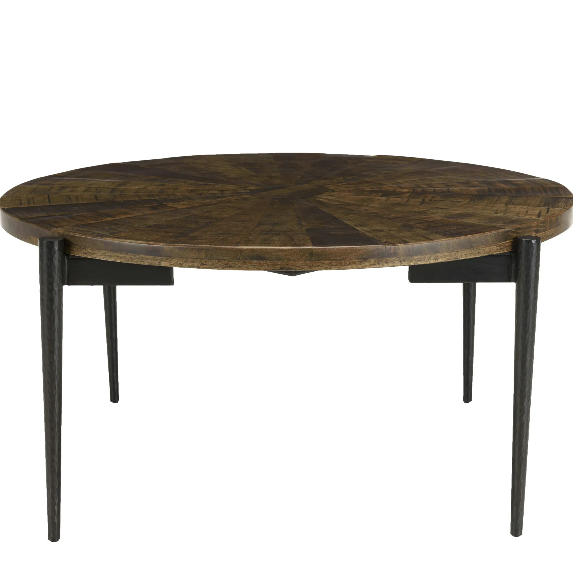 Table basse ronde bois recyclé motif éventail 80 cm KORKAI