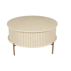 Table basse ronde bois sable 2 tiroirs rainurés CORTINA