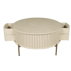 Table basse ronde bois sable 2 tiroirs rainurés CORTINA