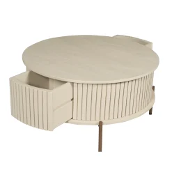 Table basse ronde bois sable 2 tiroirs rainurés CORTINA