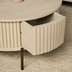 Table basse ronde bois sable 2 tiroirs rainurés CORTINA