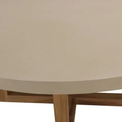 Table basse ronde béton beige pieds bois croisés DIKA