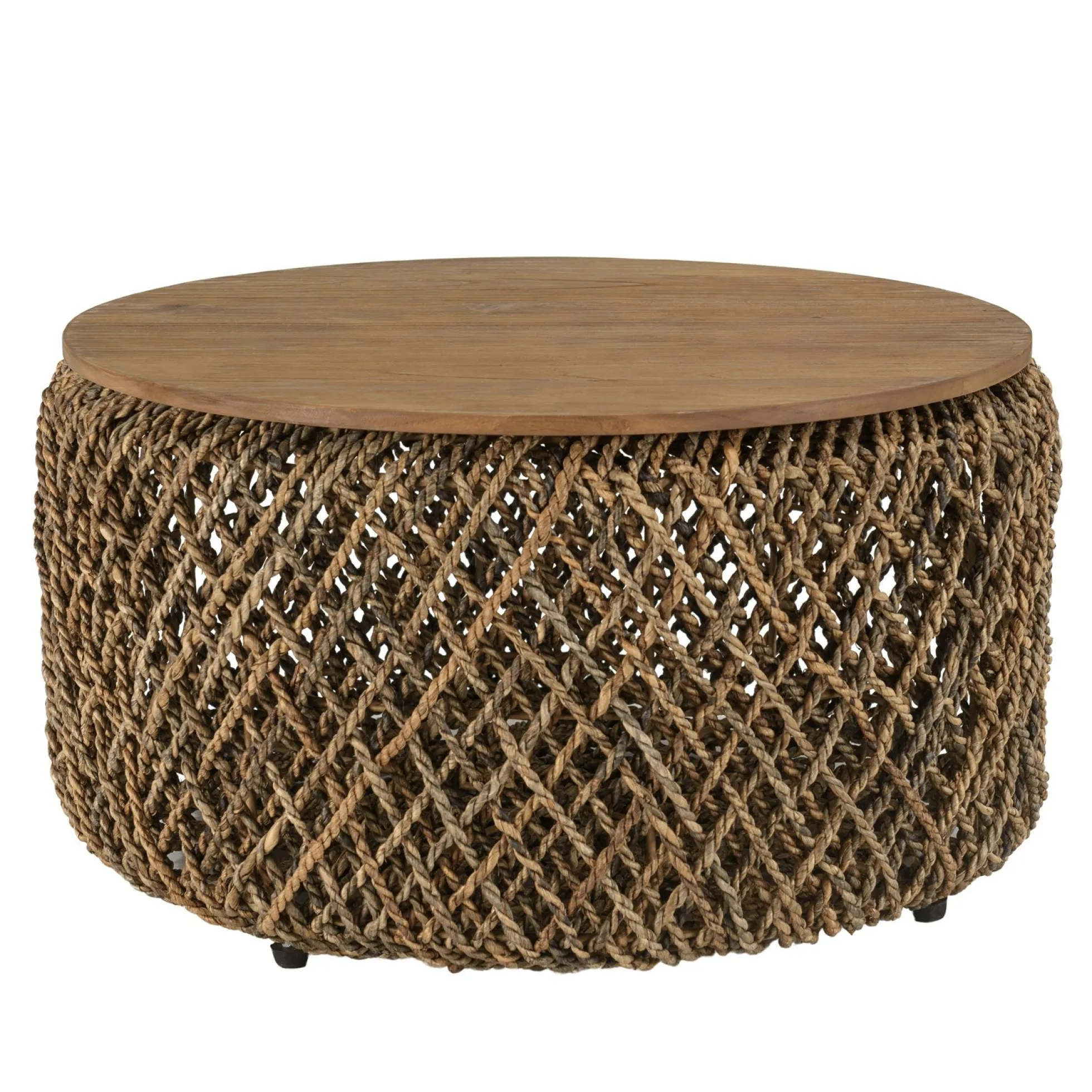Table basse ronde 70 cm fibre tressée et bois SWING