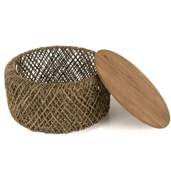 Table basse ronde 70 cm fibre tressée et bois SWING