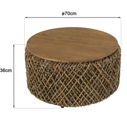 Table basse ronde 70 cm fibre tressée et bois SWING