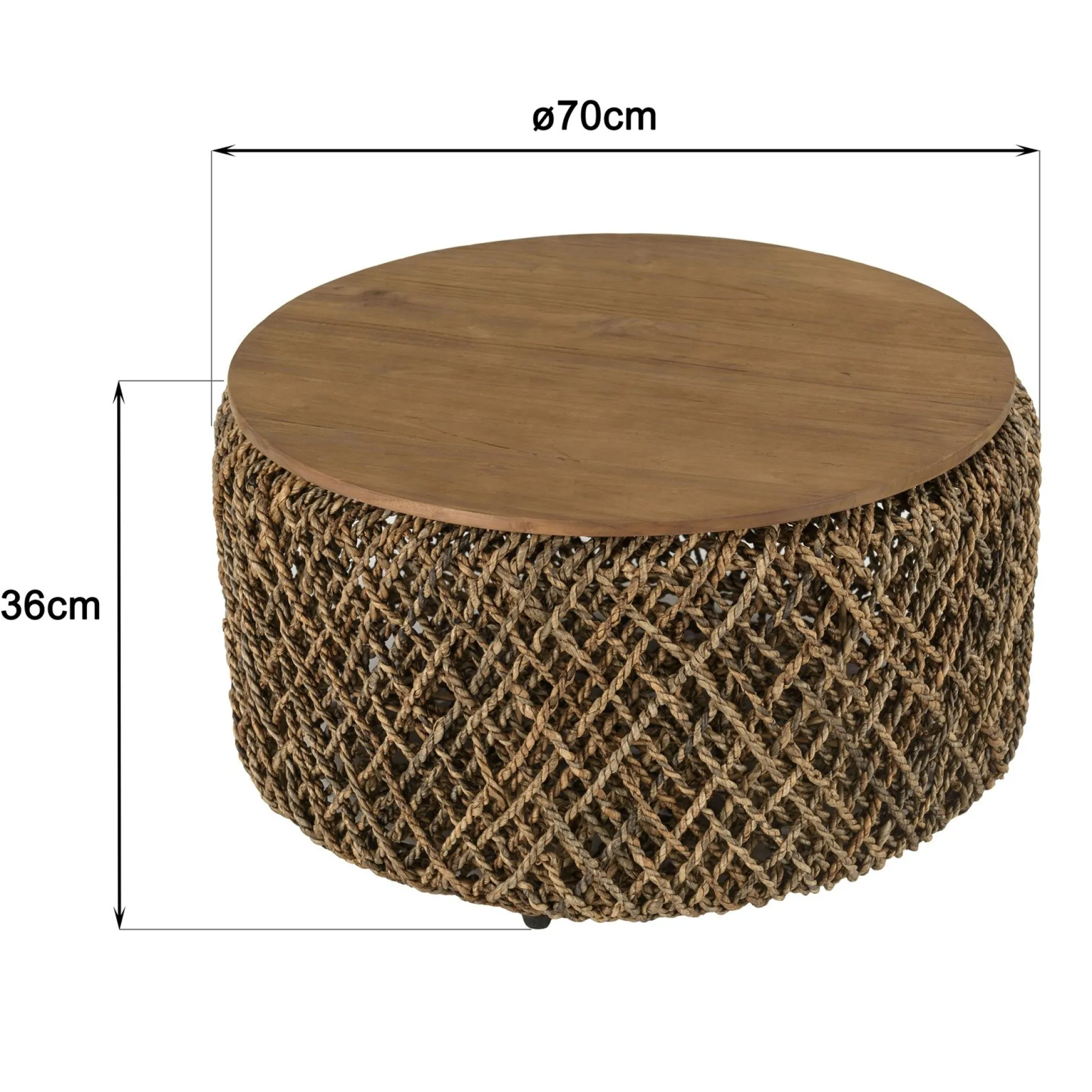 Table basse ronde 70 cm fibre tressée et bois SWING
