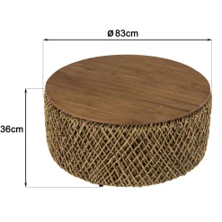 Table basse ronde 83 cm fibre tressée et bois SWING