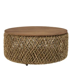 Table basse ronde 83 cm fibre tressée et bois SWING