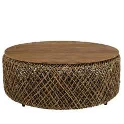 Table basse ronde 98 cm fibre tressée et bois SWING