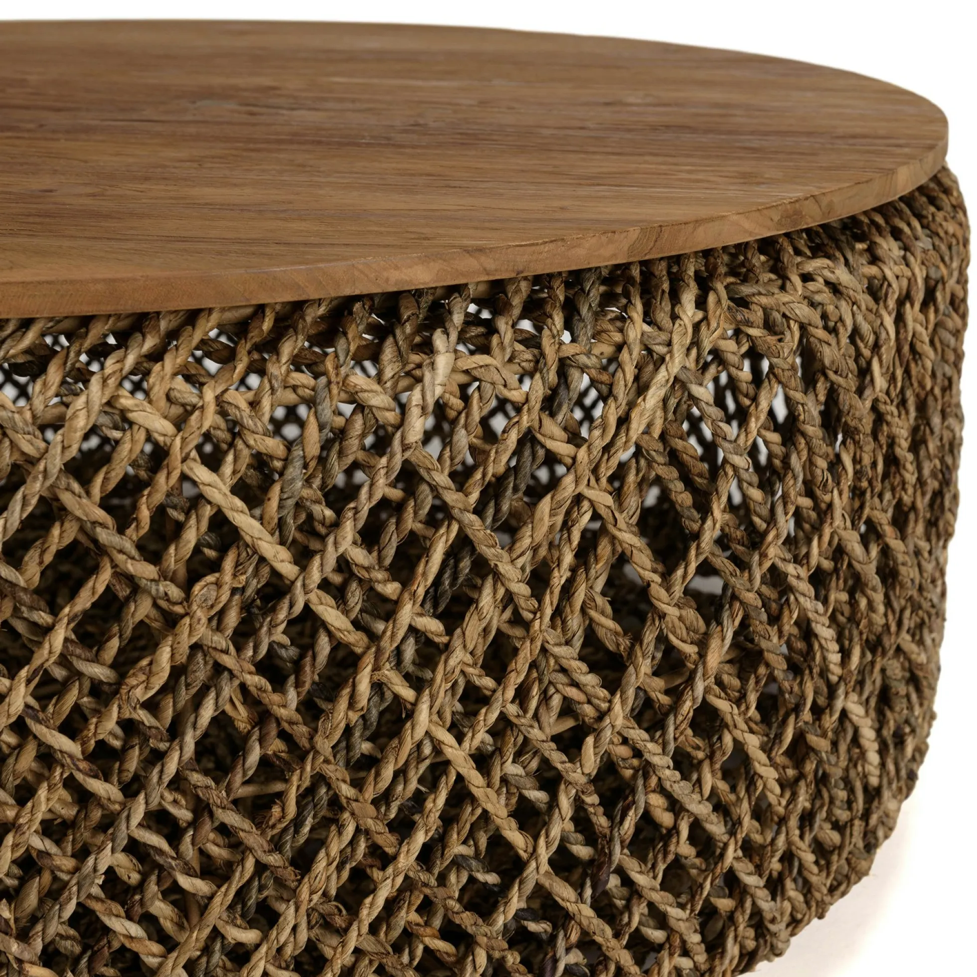 Table basse ronde 98 cm fibre tressée et bois SWING