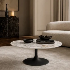Table basse ronde céramique effet marbre blanc LOMBARDIE