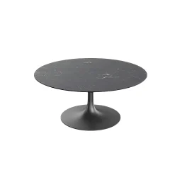 Table basse ronde céramique grise marbrée, pied tulipe LIGURIE