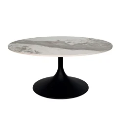 Table basse ronde céramique marbrée, pied tulipe LIGURIE
