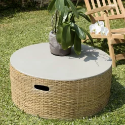 Table basse ronde de jardin bambou et béton 80 cm HERCULE