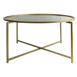 Table basse ronde design - verre fumé & métal doré TULUM