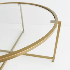 Table basse ronde design - verre & métal doré TULUM