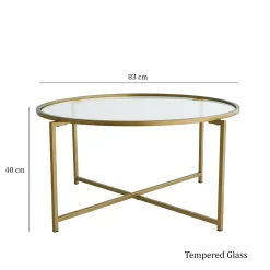 Table basse ronde design - verre & métal doré TULUM