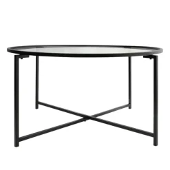 Table basse ronde design - verre & métal noir TULUM