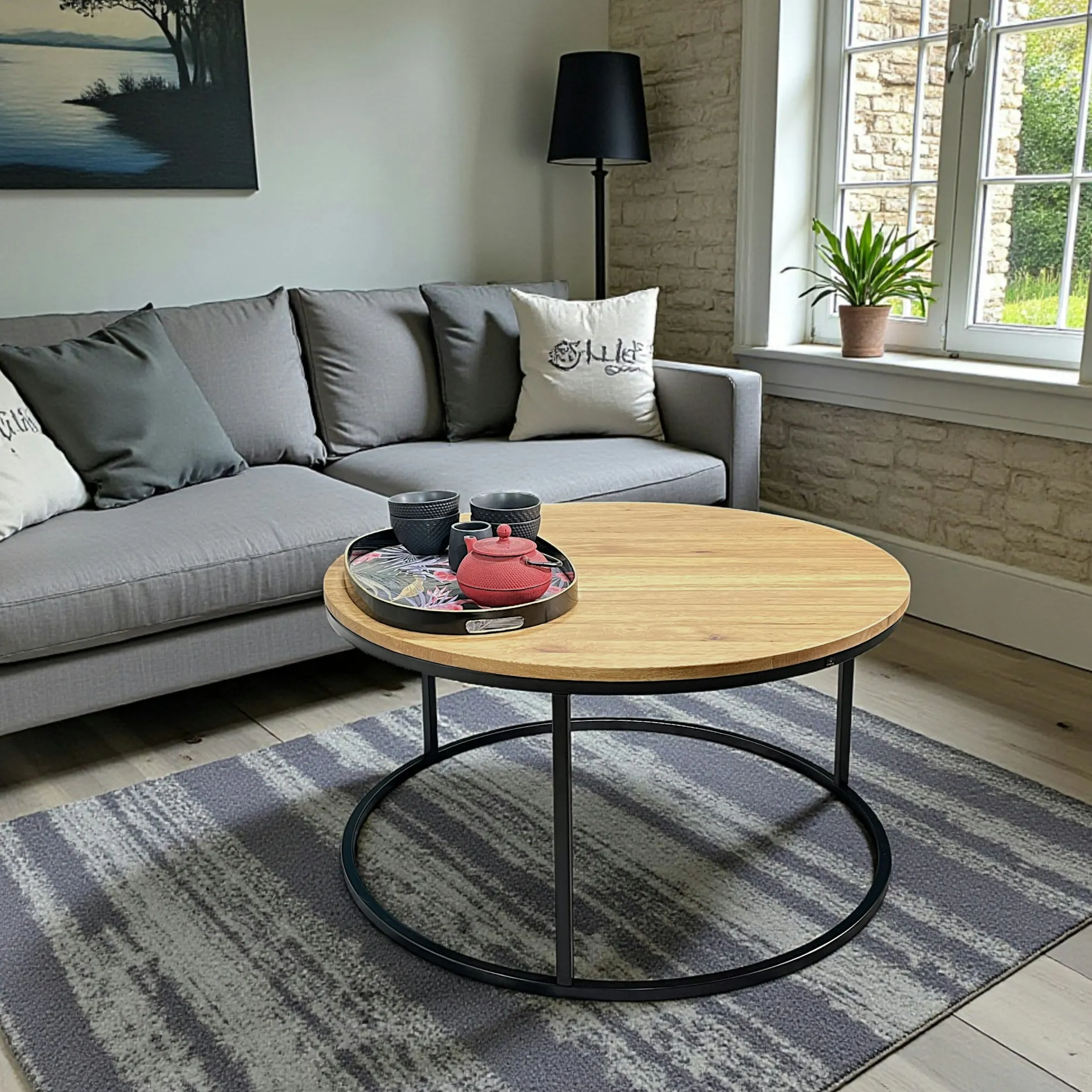 Table basse ronde diamètre 90 cm en chêne huilé PALERME