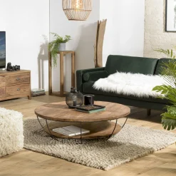 Table basse ronde double plateau métal noir D 120 cm SWING