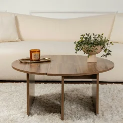 Table basse ronde effet bois de noyer - design puzzle MARFA