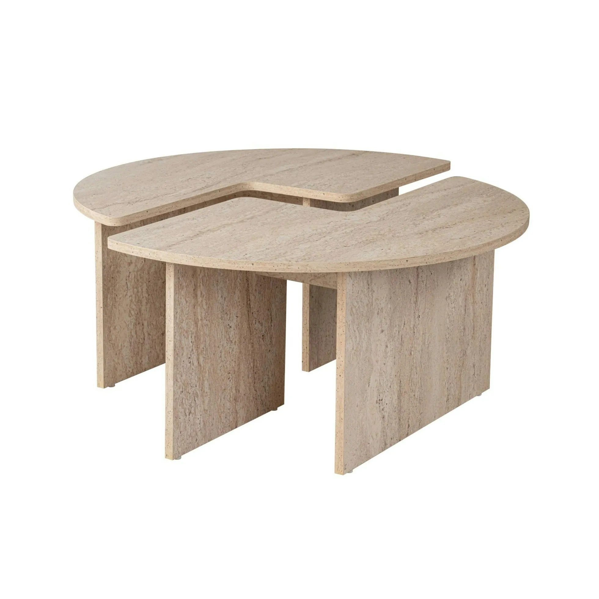 Table basse ronde effet travertin - design puzzle MARFA