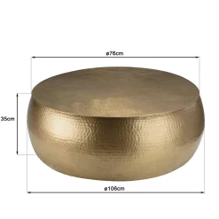 Table basse ronde en aluminium doré martelé 106 cm ZALA