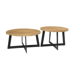 Table basse ronde en bois avec pied en croix (lot de 2) ALMA