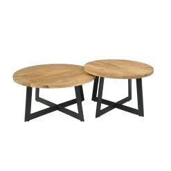 Table basse ronde en bois avec pied en croix (lot de 2) ALMA