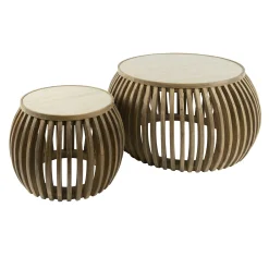 Table basse ronde en bois de manguier et céramique (lot de 2) ASCOLI