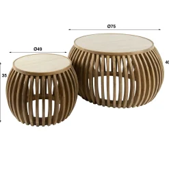Table basse ronde en bois de manguier et céramique (lot de 2) ASCOLI