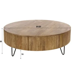 Table basse ronde en bois de manguier strié Ø120 cm CREEK