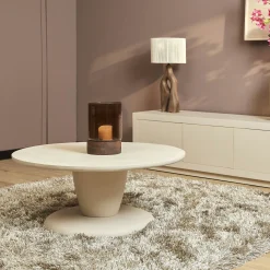 Table basse ronde en bois sable à pied central ALMA