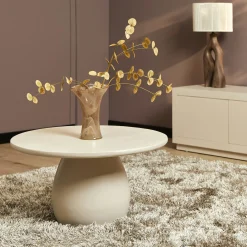 Table basse ronde en bois sable pied boule ALMA