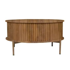 Table basse ronde en bois 2 tiroirs rainurés CORTINA