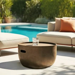 Table basse ronde en béton marron D58cm CALVI