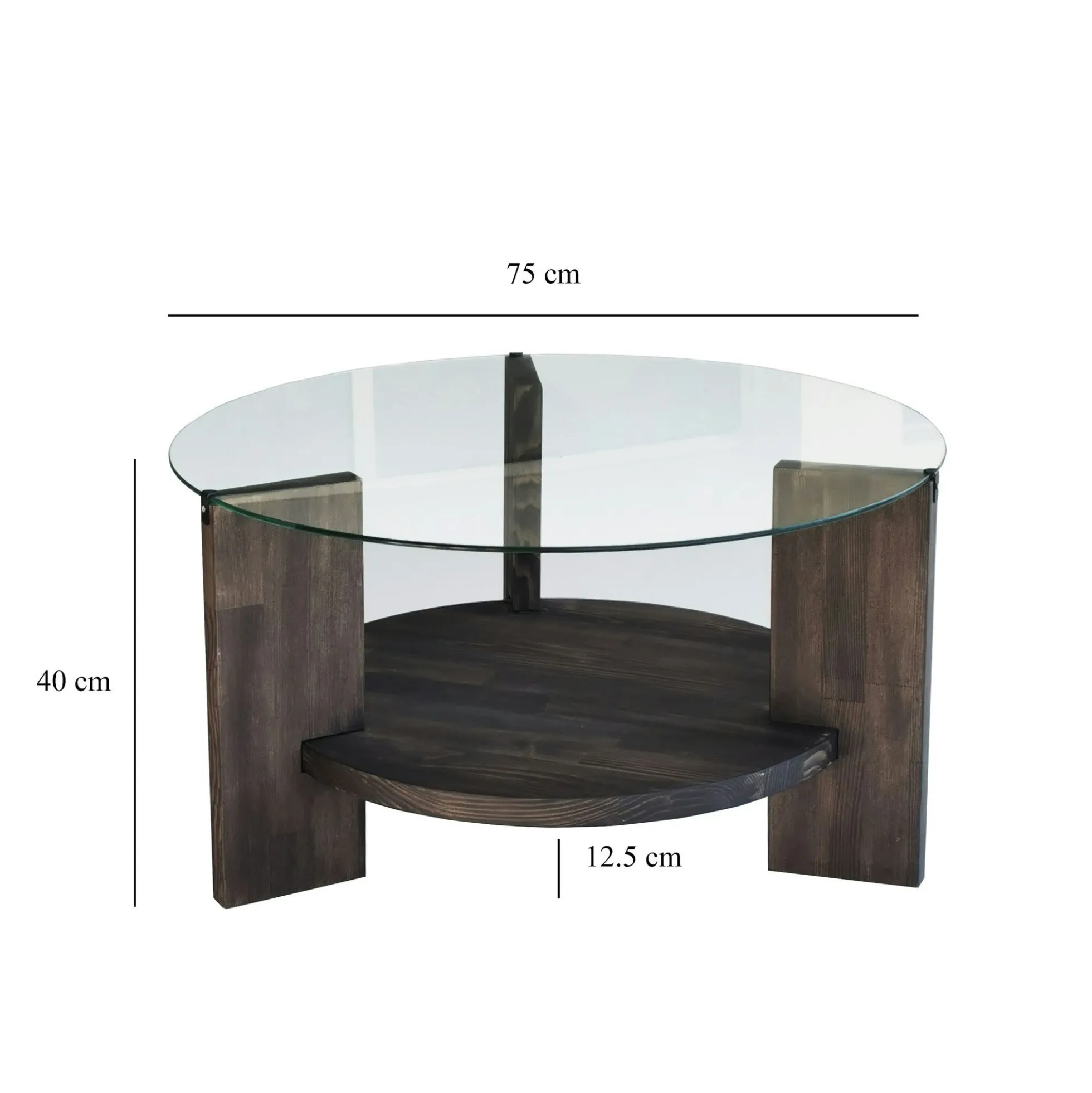 Table basse ronde en verre et bois foncé - 2 plateaux ANZIO