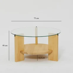 Table basse ronde en verre et bois clair - 2 plateaux ANZIO