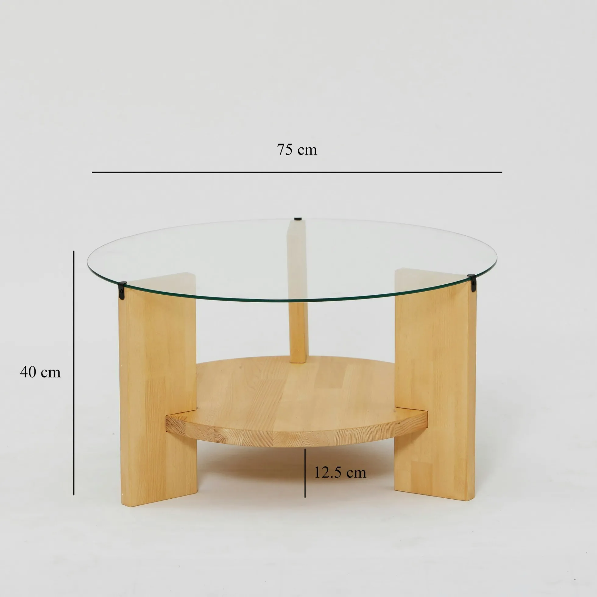 Table basse ronde en verre et bois clair - 2 plateaux ANZIO