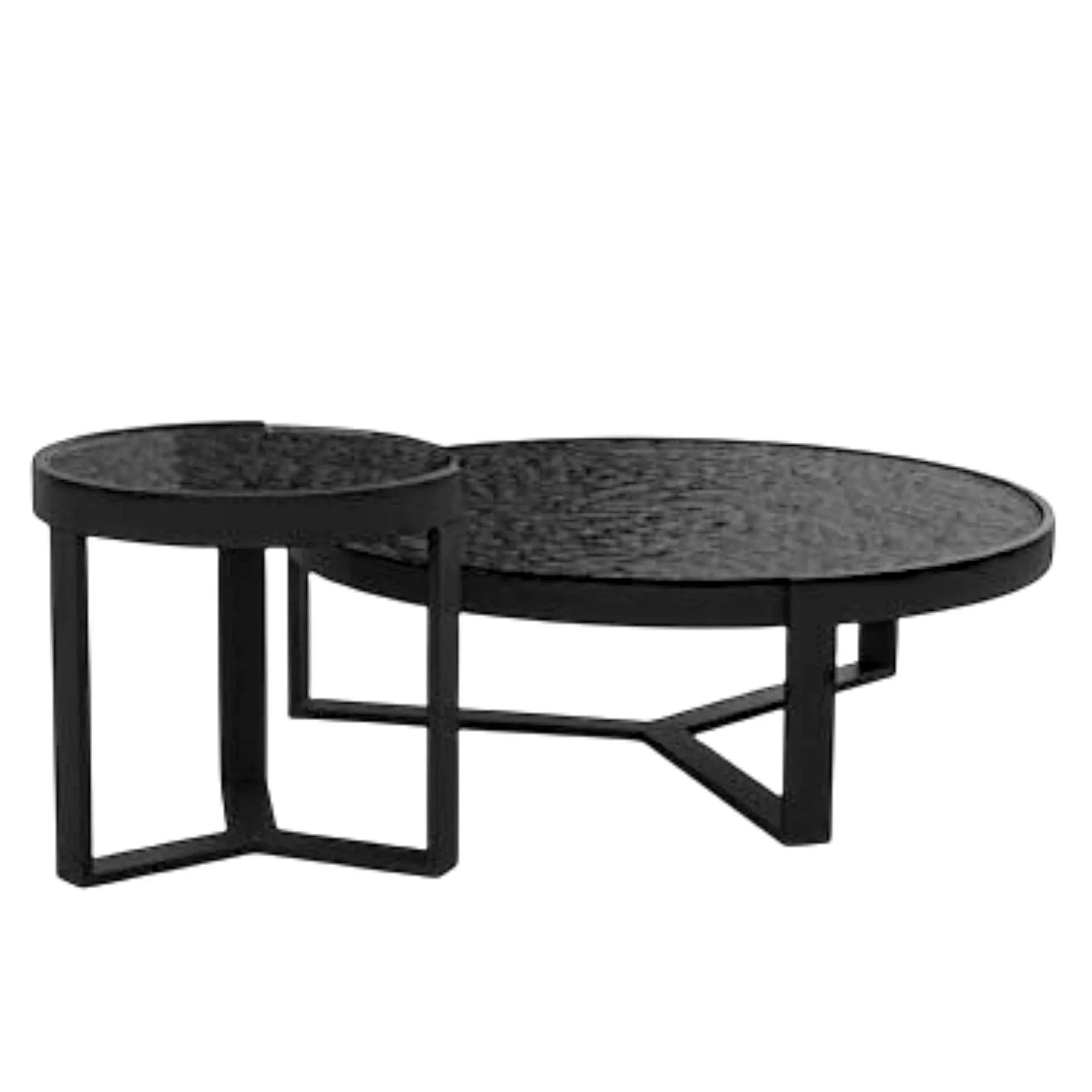Table basse ronde en verre noir ondulé (lot de 2) LIGURIE