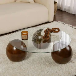 Table basse ronde en verre 3 pieds boule KOCHI