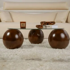 Table basse ronde en verre 3 pieds boule KOCHI
