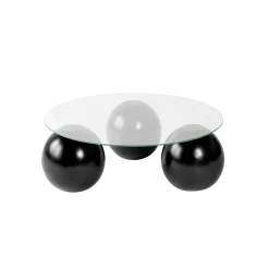 Table basse ronde en verre – 3 pieds boules noirs KOCHI