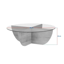 Table basse ronde en verre pied croisé effet noyer SALTA