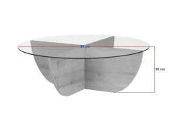 Table basse ronde en verre pied croisé effet bois SALTA