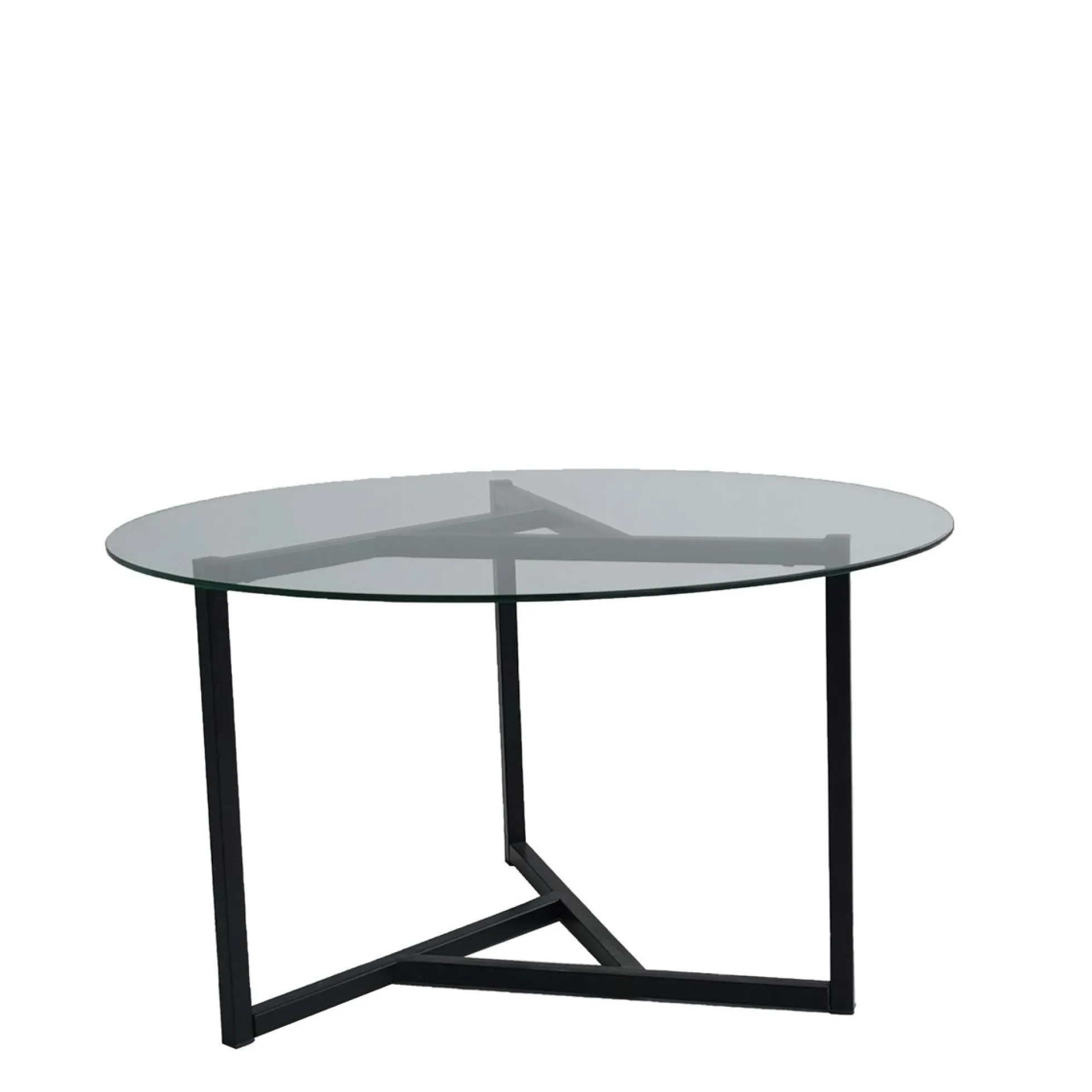 Table basse ronde en verre, pied noir 3 branches TULUM