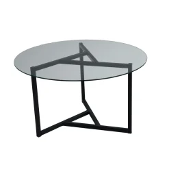 Table basse ronde en verre, pied noir 3 branches TULUM