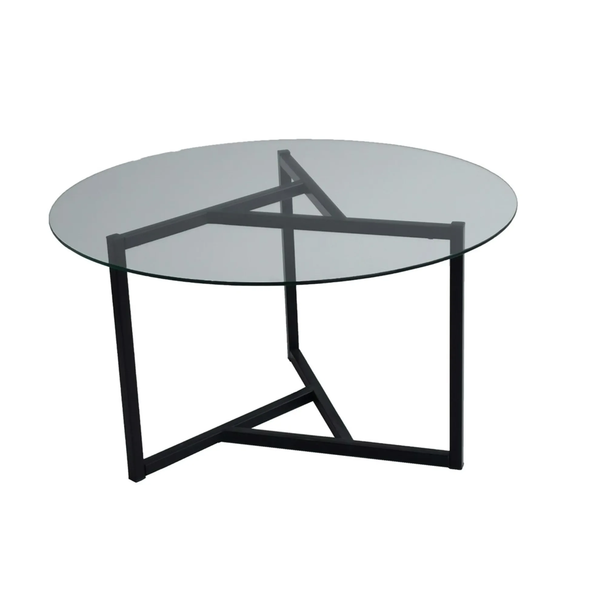 Table basse ronde en verre, pied noir 3 branches TULUM